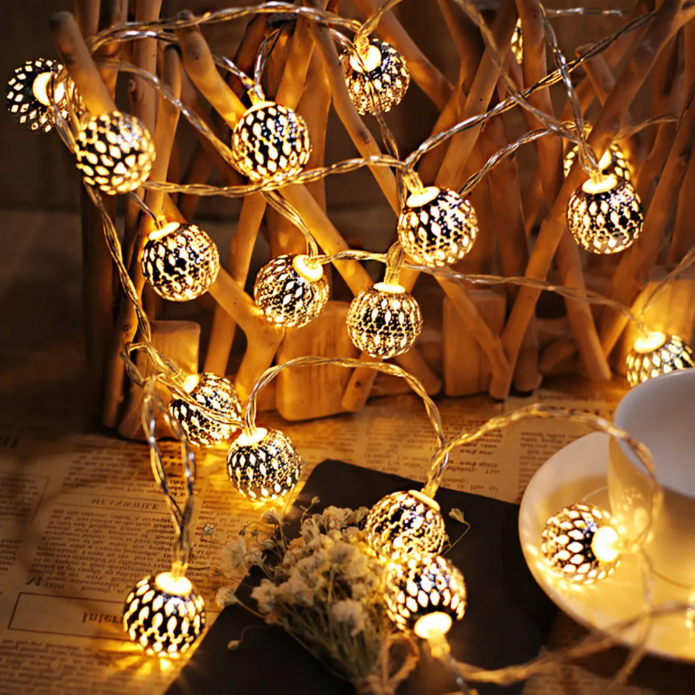 Christmas LED Fairy Light Moroccan Hollow Metal Ball - Battery Powered