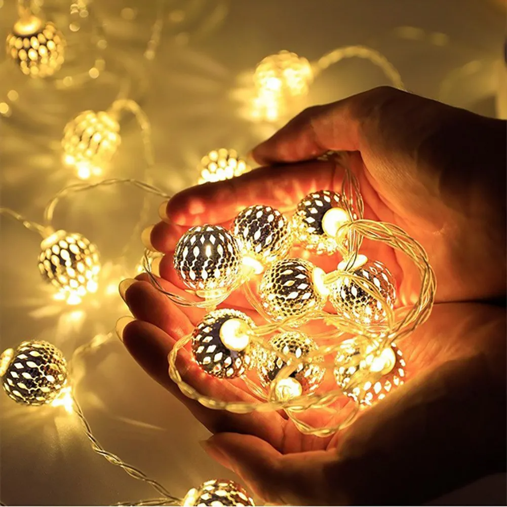 Christmas LED Fairy Light Moroccan Hollow Metal Ball - Battery Powered