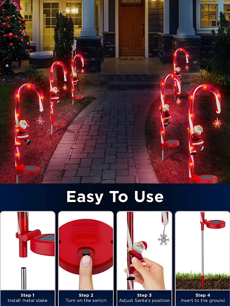 LED Solar Sign Light Christmas Decoration Candy Cane