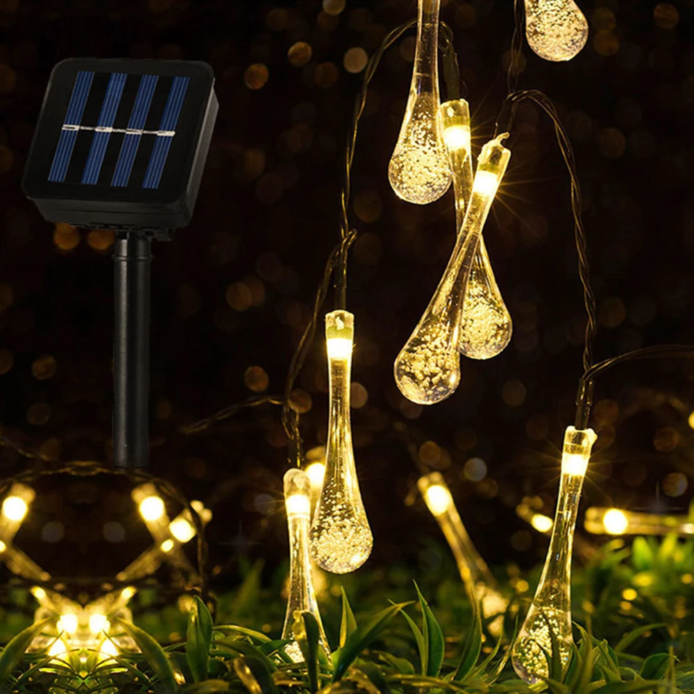 Waterproof Fairy Garden Garland Water Drop Bubble Solar LED Lights
