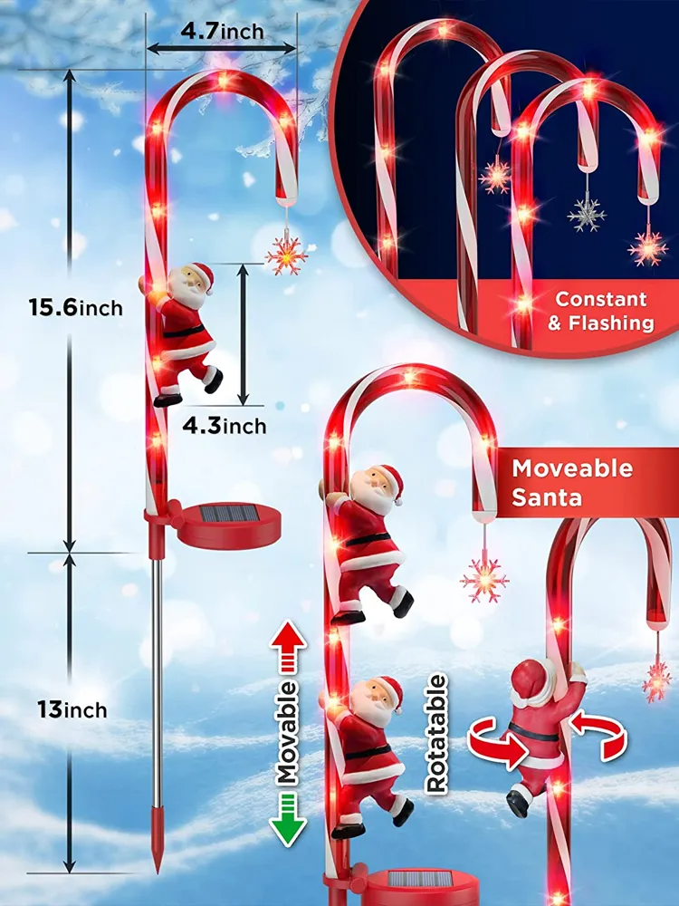 LED Solar Sign Light Christmas Decoration Candy Cane