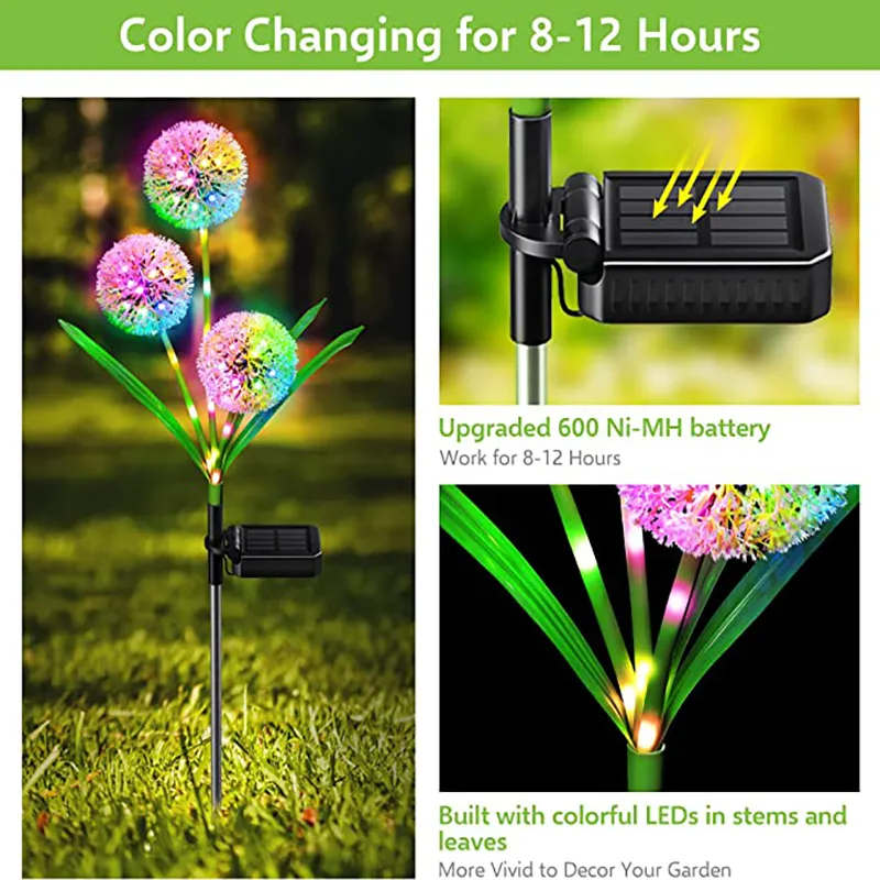 Outdoor Solar Garden Lights with 2 Modes Solar Dandelion Flowers
