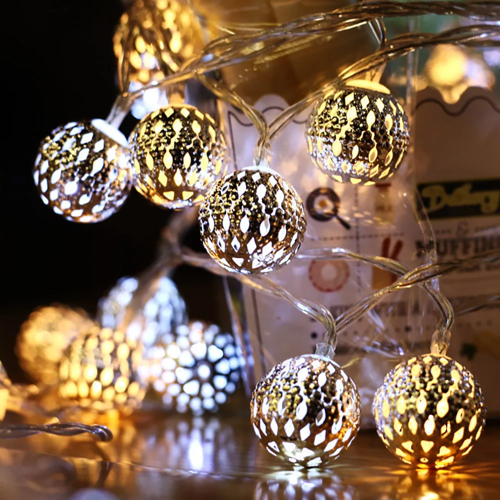 Christmas LED Fairy Light Moroccan Hollow Metal Ball - Battery Powered