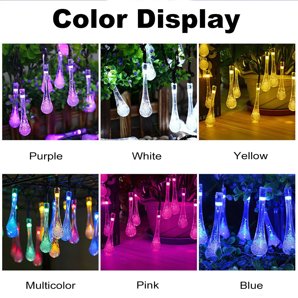 Waterproof Fairy Garden Garland Water Drop Bubble Solar LED Lights