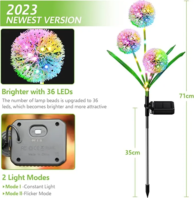 Outdoor Solar Garden Lights with 2 Modes Solar Dandelion Flowers