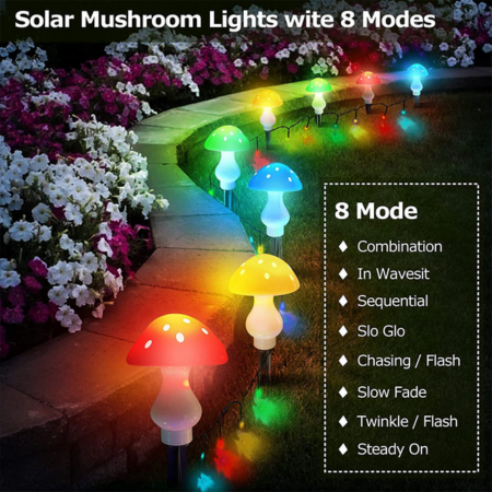 8pcs LED Solar Mushroom Light